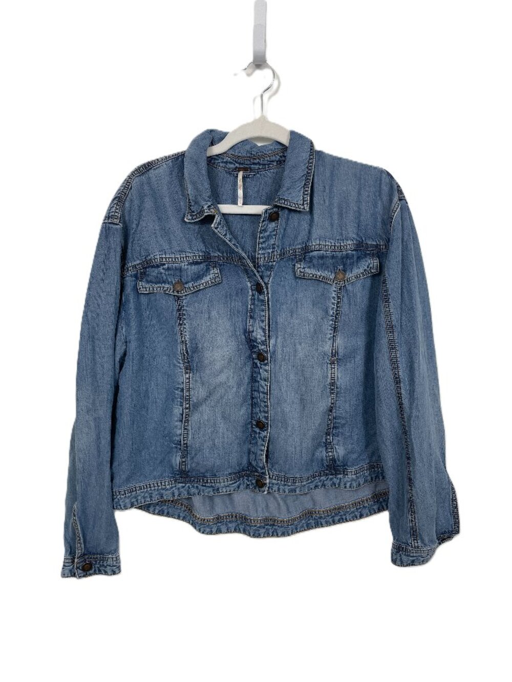 Free People Lightweight Chambray Denim Jacket Blue Streetwear Size: S